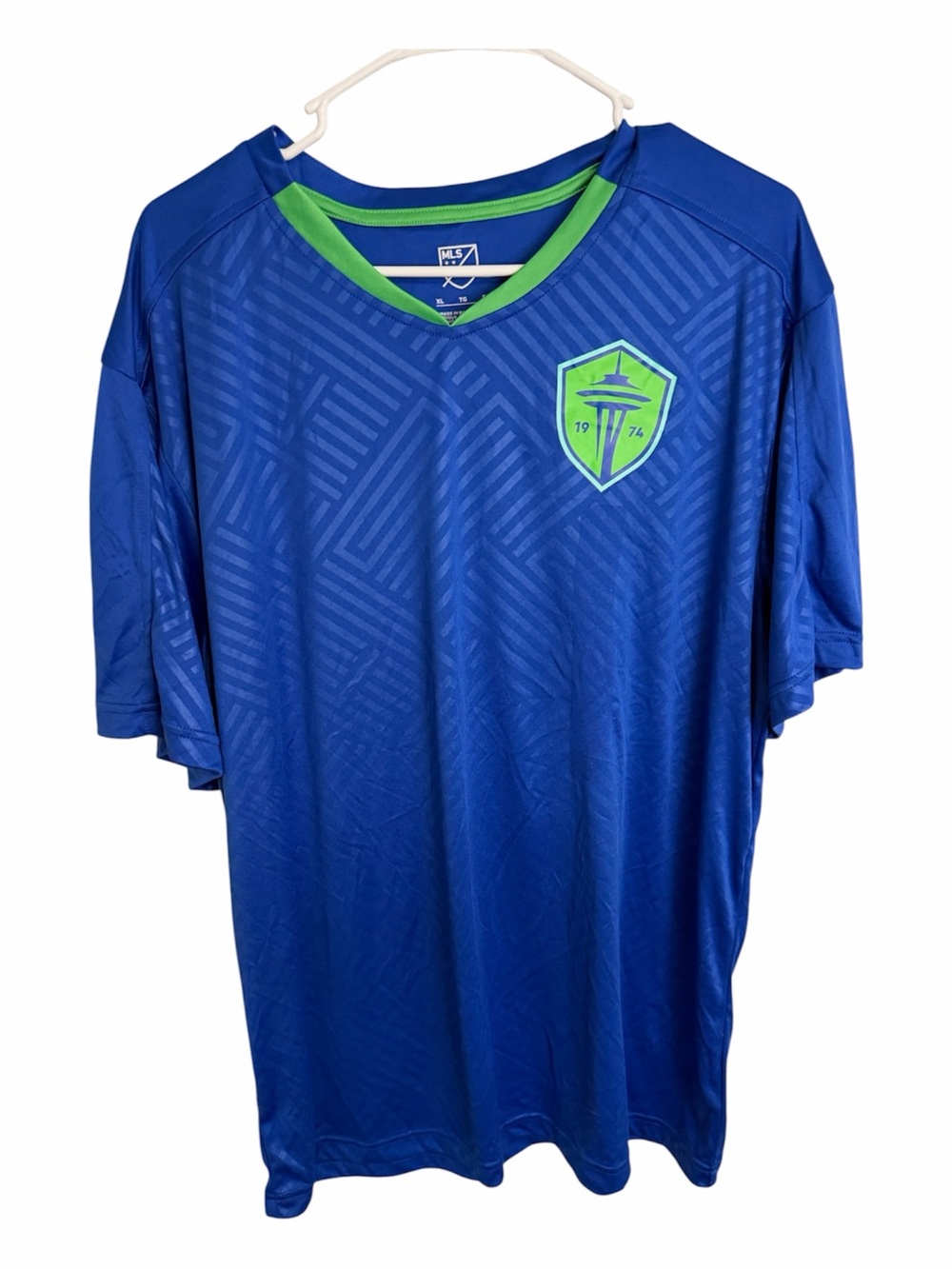 (2377) Men's Blue MLS Training Jersey with Neon Green Trim, Size: XL